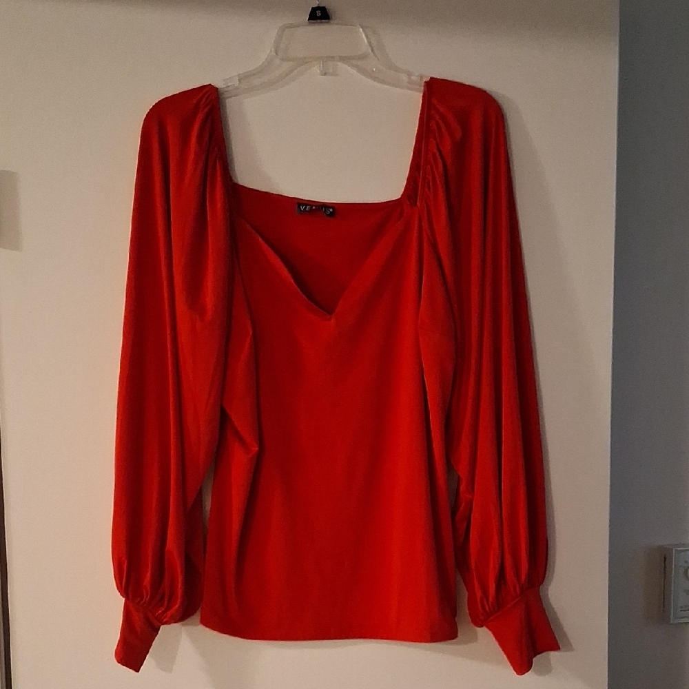 VENUS Vibrant Red Blouse with Square Neckline